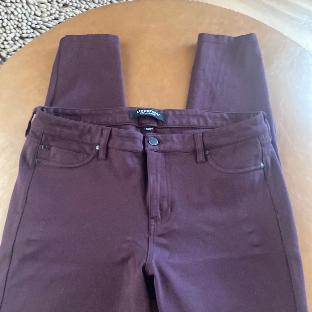 Liverpool, SZ 12/31 color:  Aubergine Cut#: 15966. Skinny stretch.